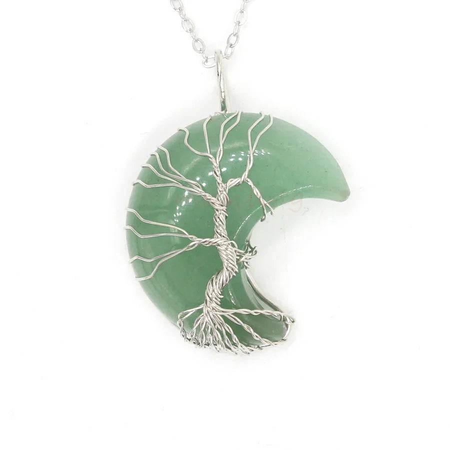 Natural Crystal Crescent Moon Pendant Necklace - ZA-Zola
