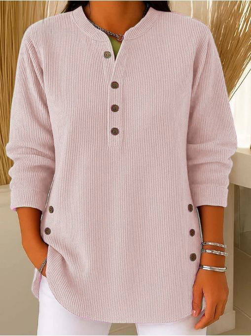V-Neck Button Sweater Top | Women's Long-Sleeved Blouse