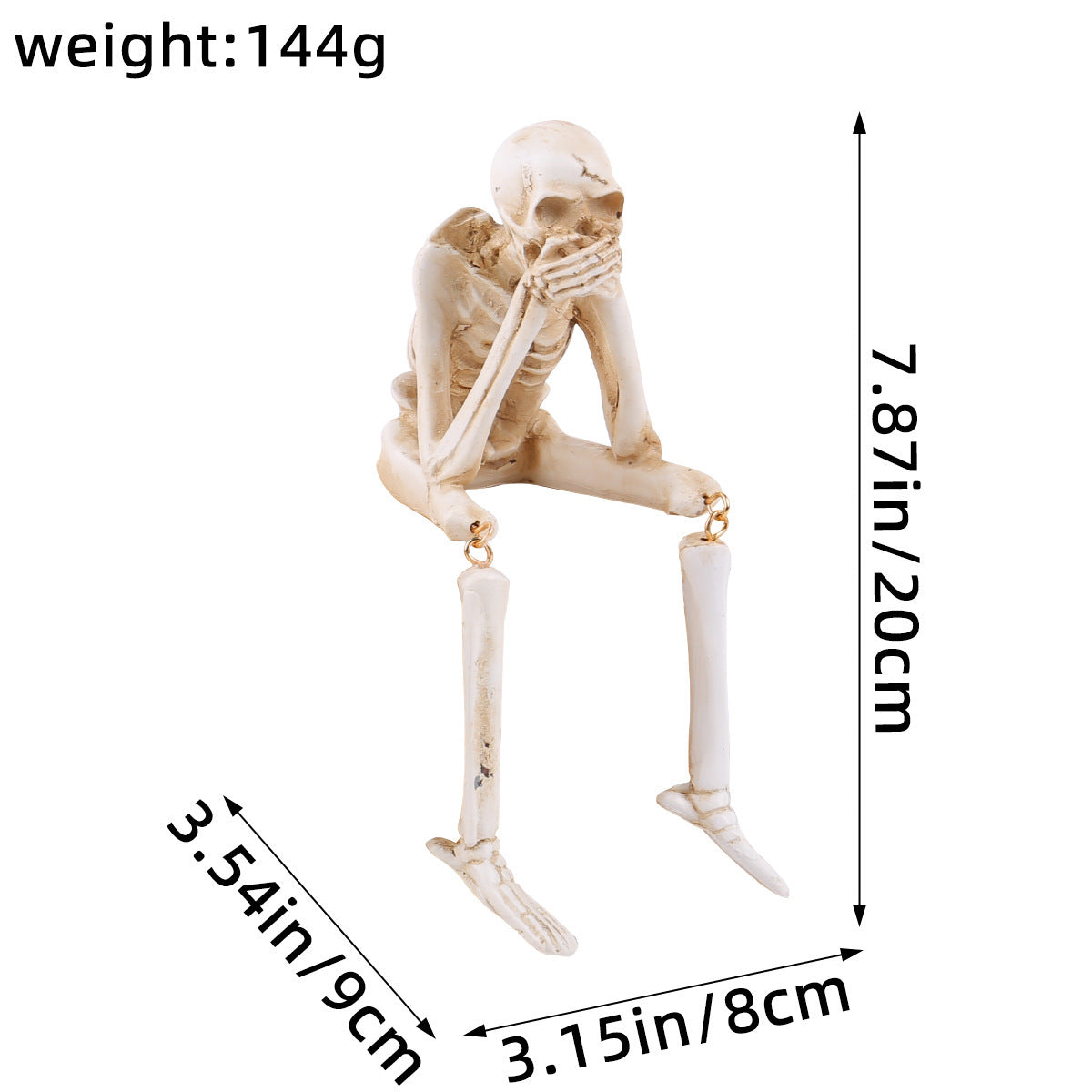 Skeletal figure with measurements on a white background