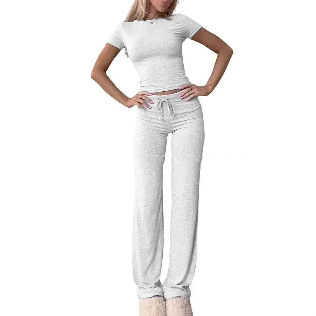 Comfy Two-Piece Lounge Set – Short Sleeve & Pants - ZA-Zola