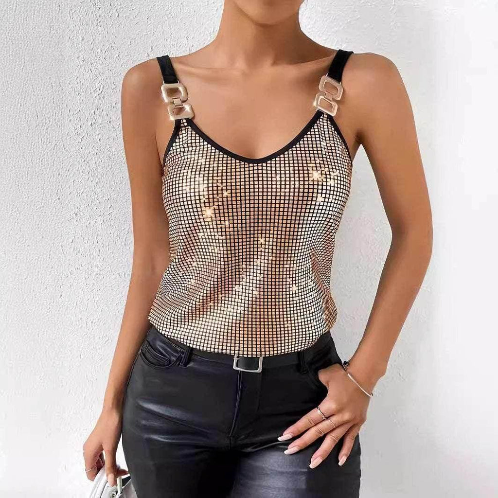 Sequined Chain Strap Vest Top – Summer Glam Look - ZA-Zola