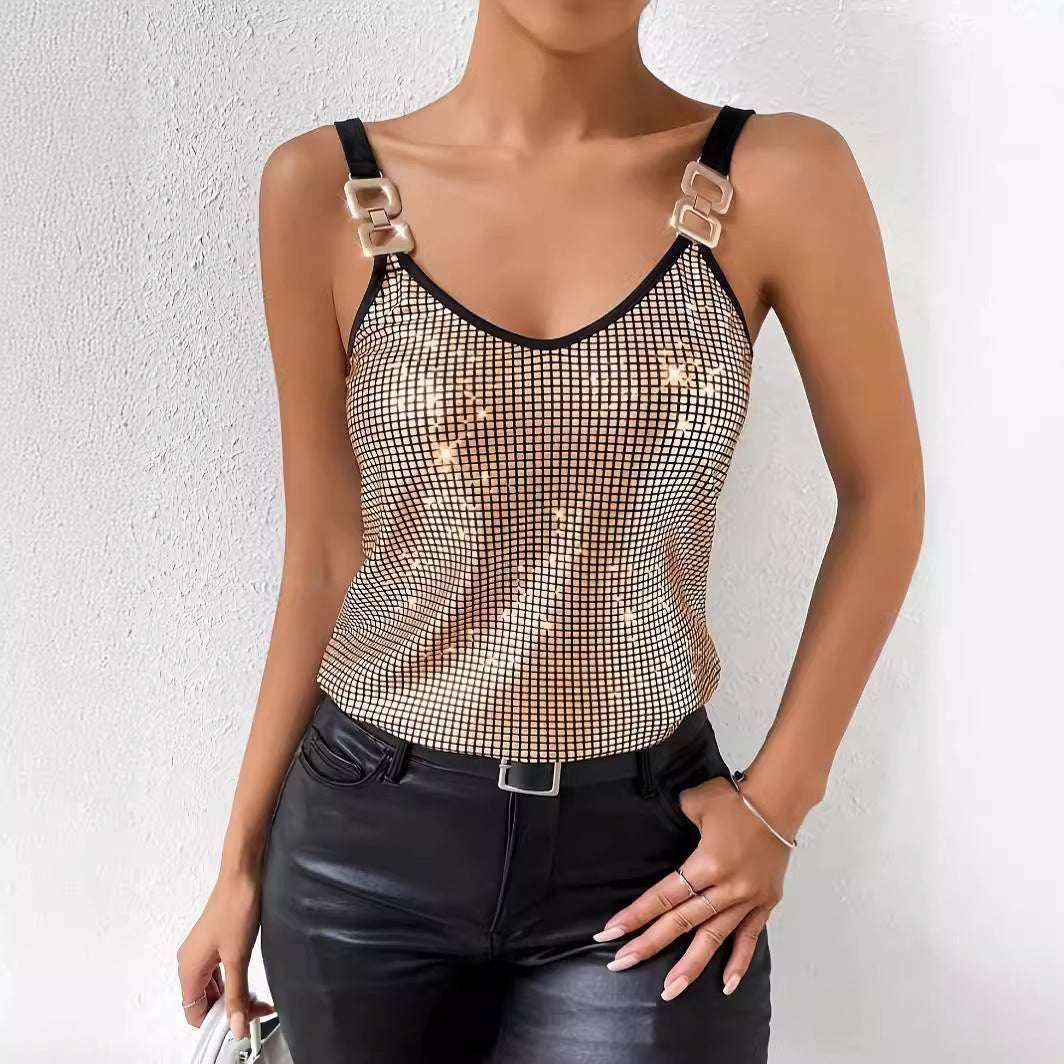 Sequined Chain Strap Vest Top – Summer Glam Look - ZA-Zola