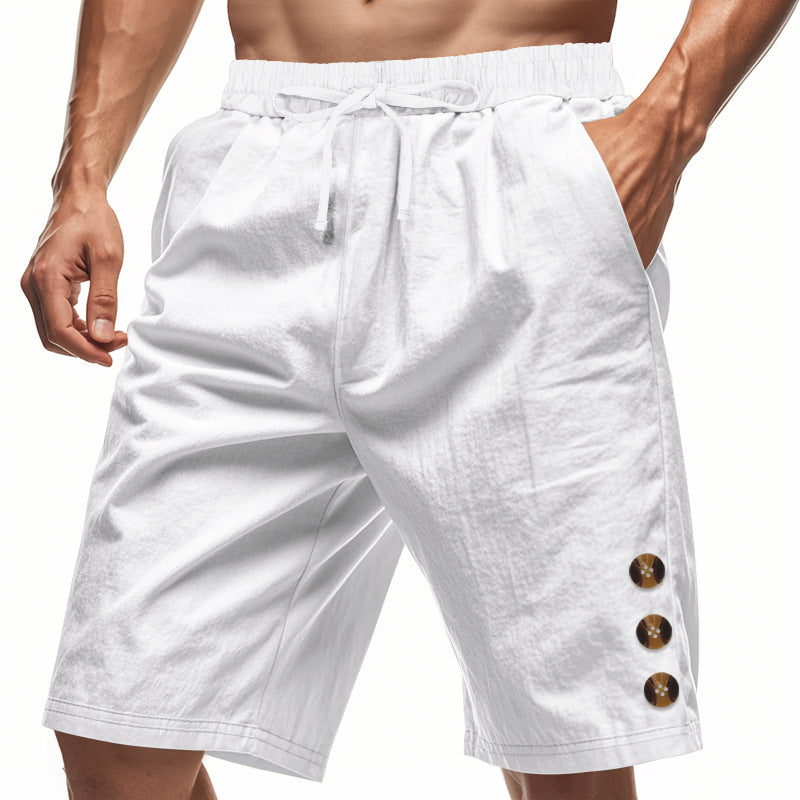 White shorts with buttons on a white background