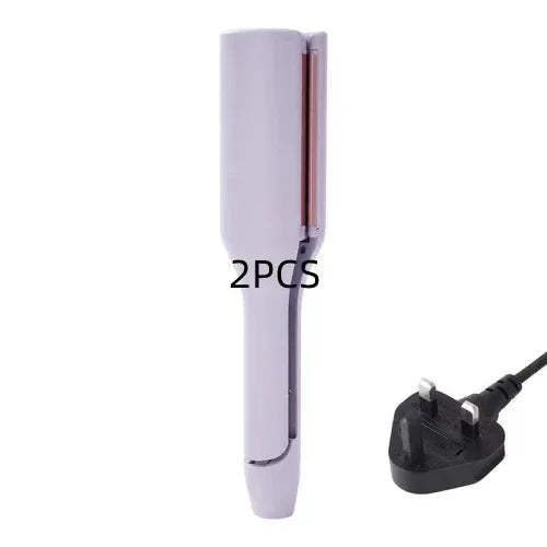 Purple electric hair straightener with UK plug, 2 piece set