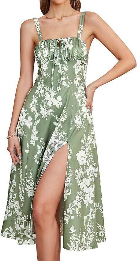 Elegant Lace-Up Mid Dress with Corset & Side Slit - ZA-Zola
