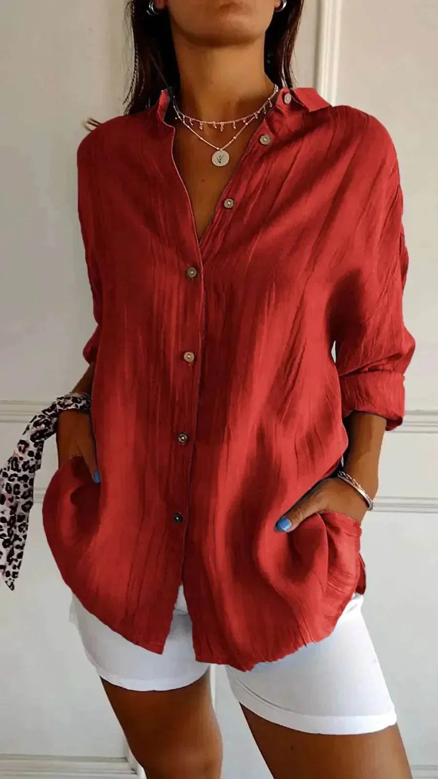 Pleated Lapel Long Sleeve Shirt for Women - ZA-Zola
