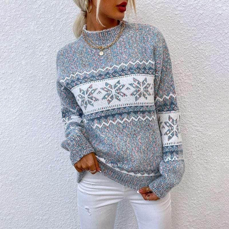 Half Turtleneck Snowflake Sweater for Women - ZA-Zola