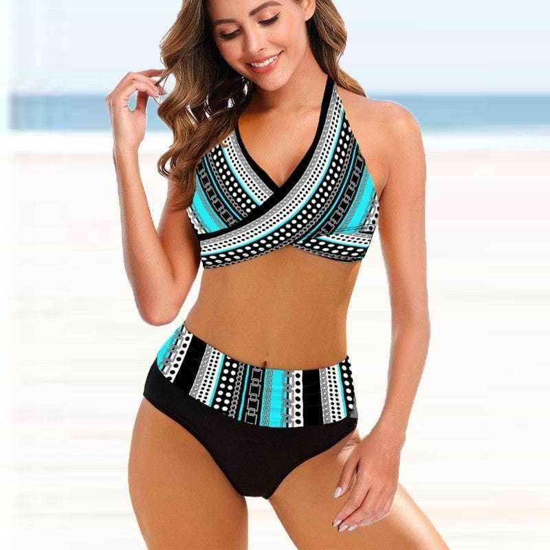 Striped Tie-Dye Hollow Bikini Swimsuit | S–5XL - ZA-Zola