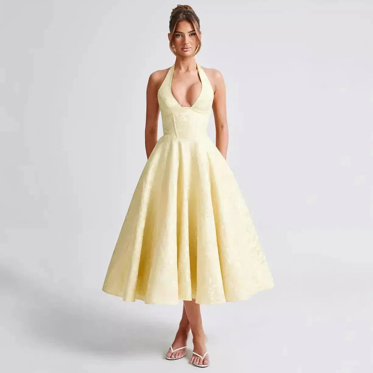 Halter Lace-Up Jacquard Maxi Dress – Vacation Glam - ZA-Zola
