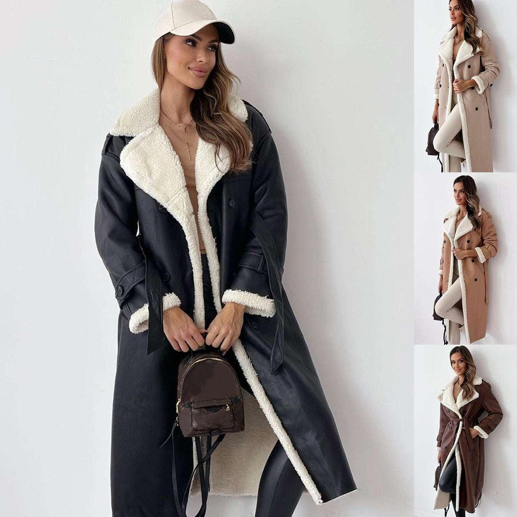 Women Winter Trench Coat – Belted Double Breasted Long Jacket - ZA-Zola
