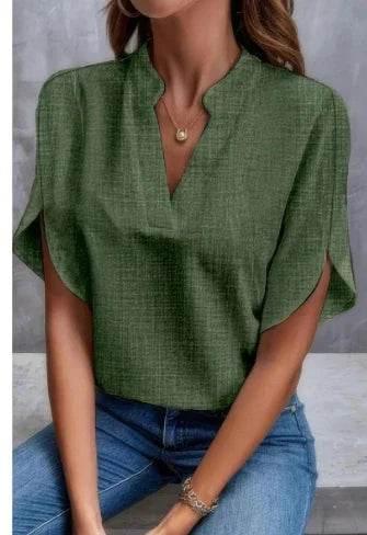 V-Neck Chiffon Short Sleeve Blouse – Elegant Summer Top - ZA-Zola