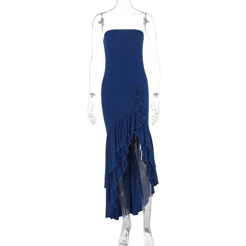 Off-Shoulder Ruffled Long Dress – Elegant Street Style - ZA-Zola