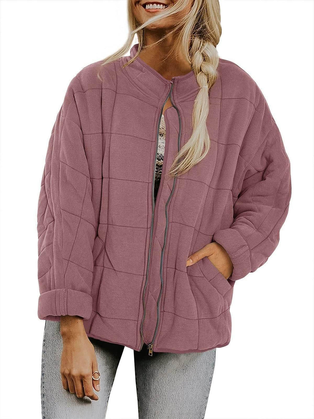 Winter Zip-up Stand Collar Coat for Women | Stylish Plaid Jacket - ZA-Zola