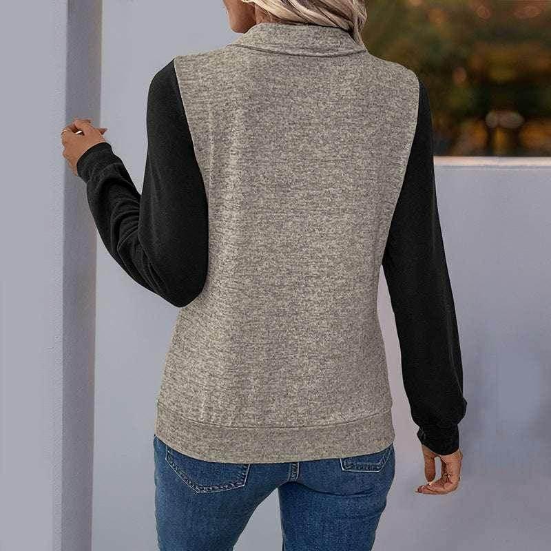 Women’s Stand-Collar Color Stitching Sweater - ZA-Zola