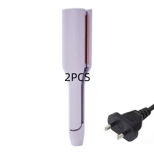 Purple electric hair straightener with two-prong plug, 2PCS set