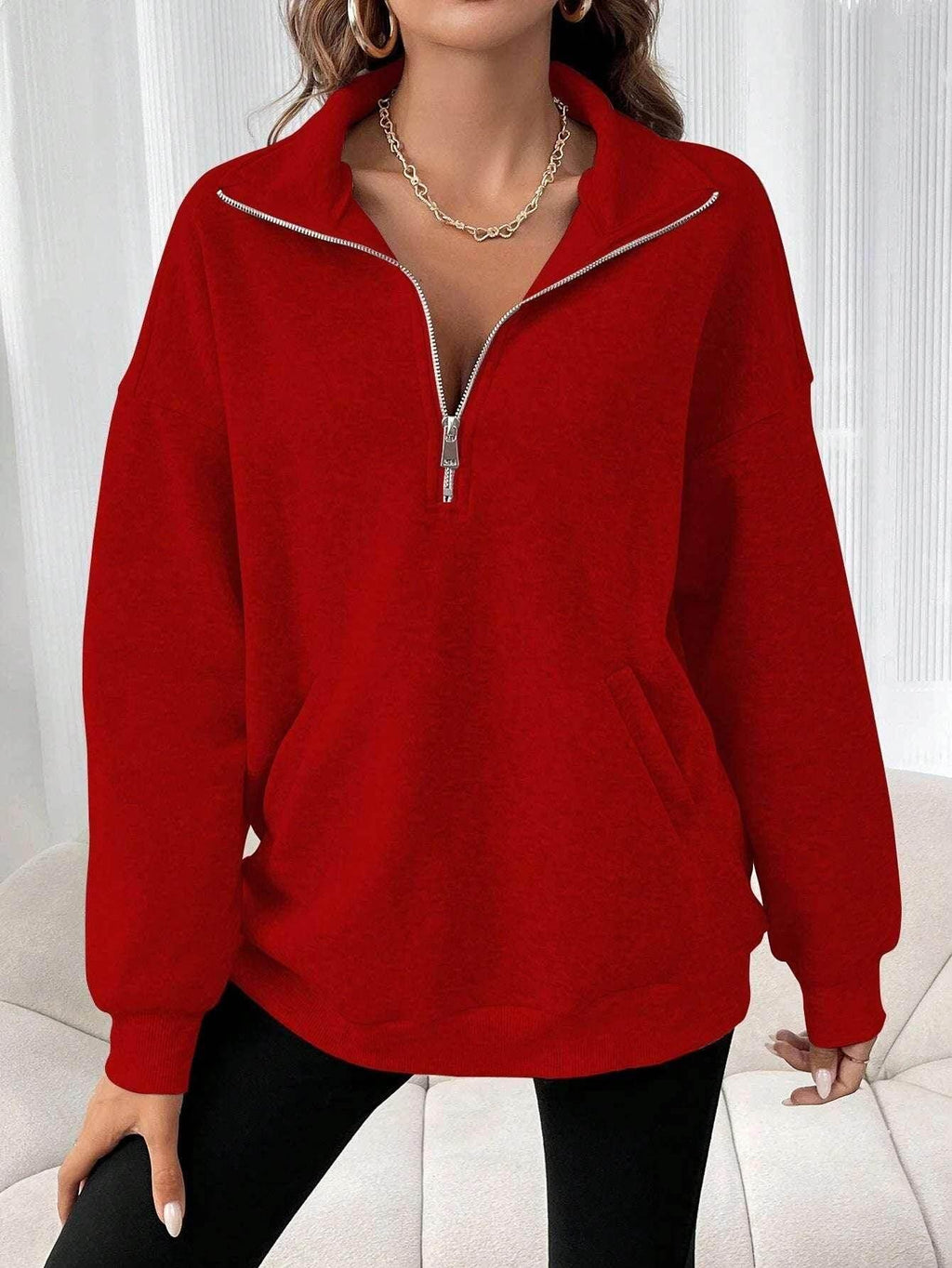 Polo Collar Pullover Hoodie for Women – Casual Chic - ZA-Zola