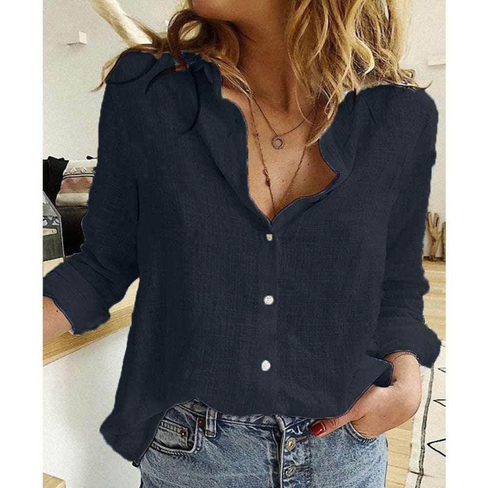 Loose Cotton Linen Long Sleeve Shirt for Women - ZA-Zola