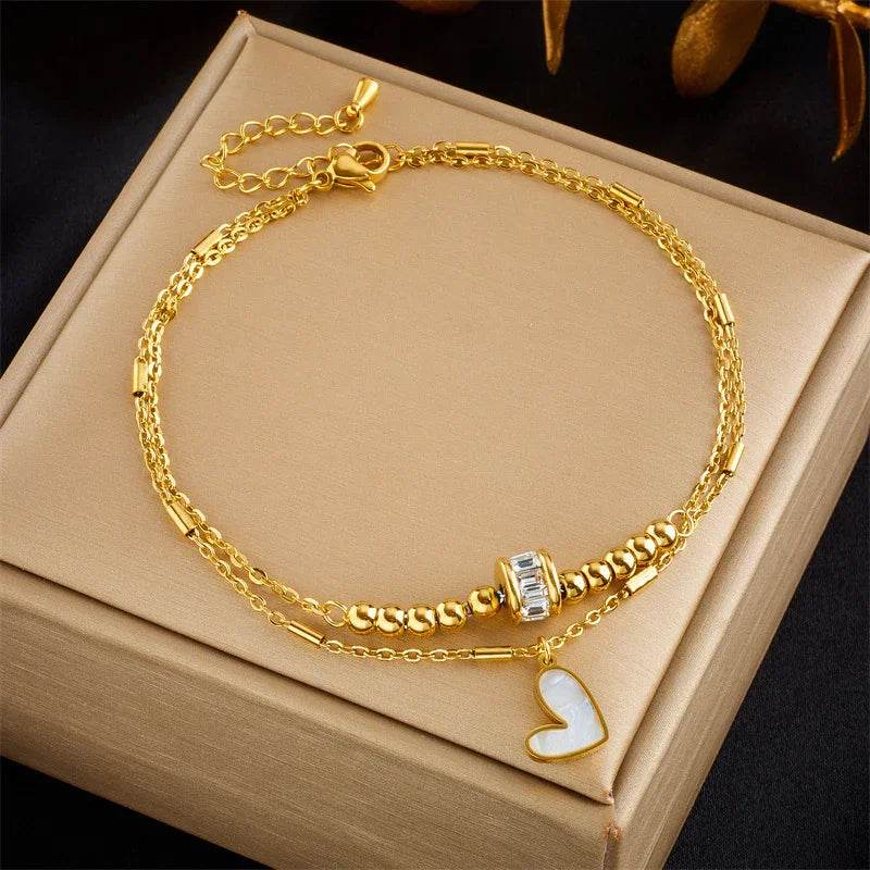 Boho Love Heart Double Layer Anklet – Chic Gold Jewelry - ZA-Zola