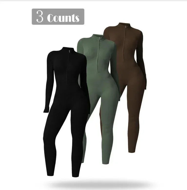 Women Zipper Yoga Jumpsuit Long Sleeve Sportswear - ZA-Zola
