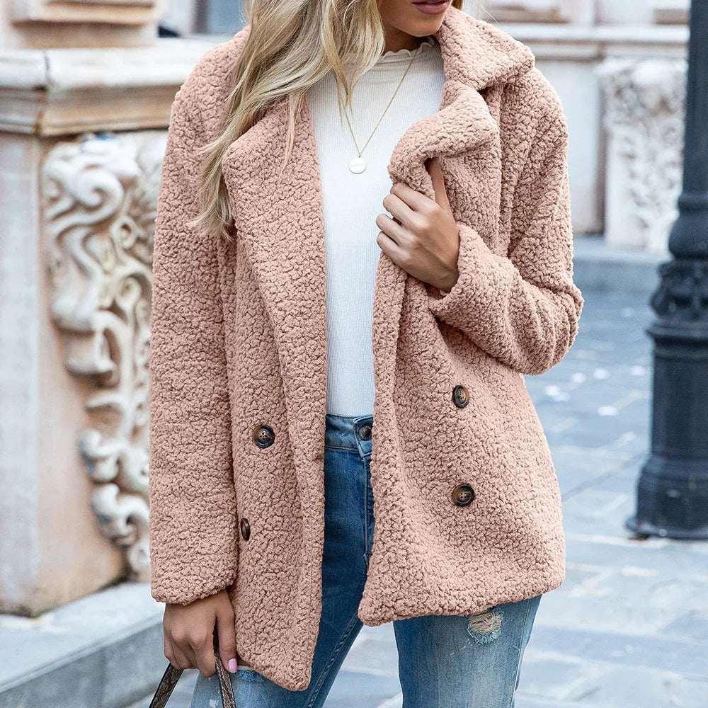 Fluffy Winter Coat for Women | Loose Lapel Button Jacket - ZA-Zola