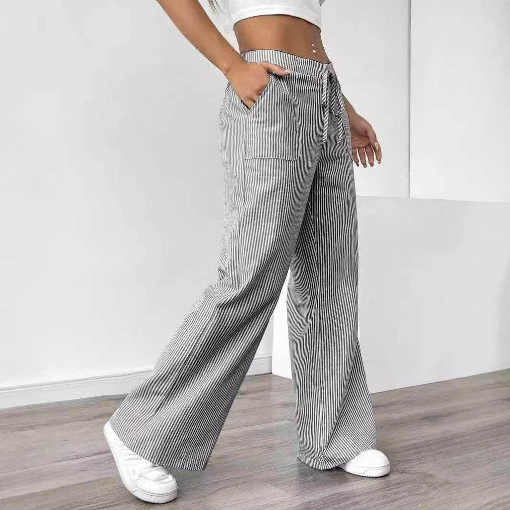 Striped Wide Leg Trousers With Pockets – Women - ZA-Zola