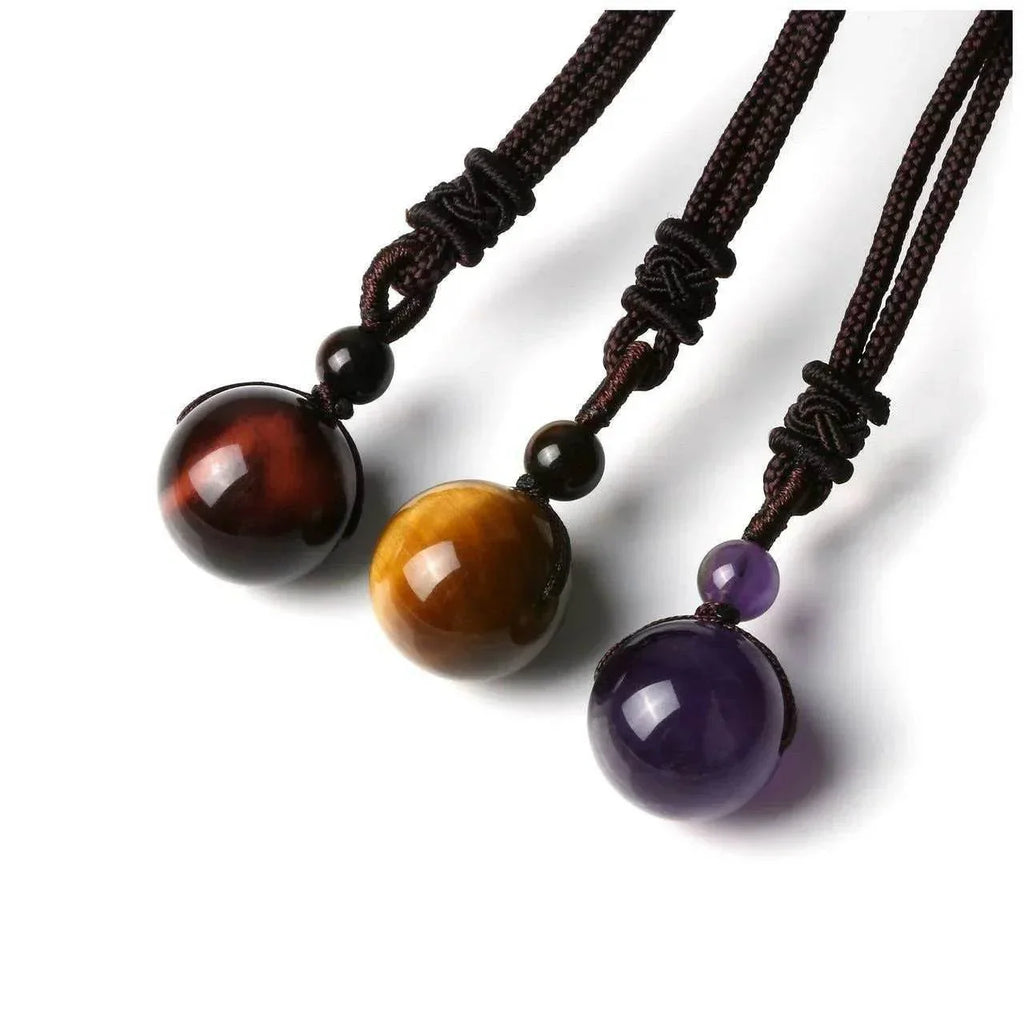 Natural Obsidian & Amethyst Pendant Necklace - ZA-Zola