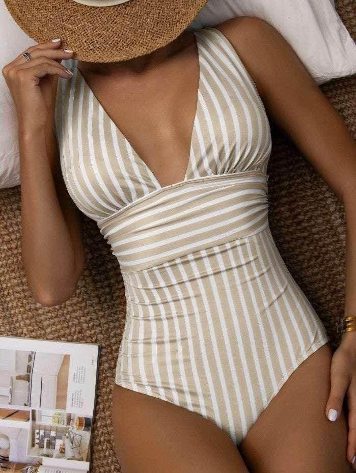 Green Striped One-Piece Swimsuit – Sleek & Chic - ZA-Zola