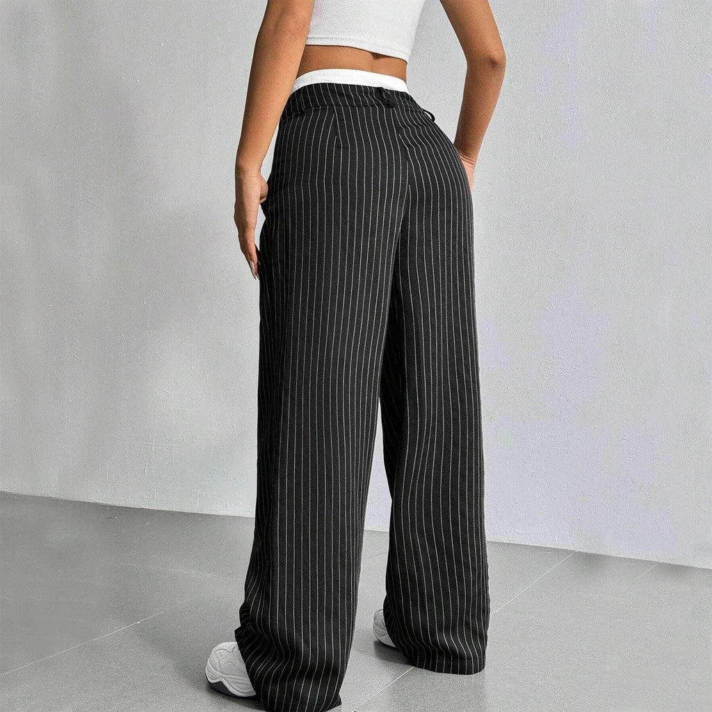 Striped High Waist Straight Pants for Women - ZA-Zola
