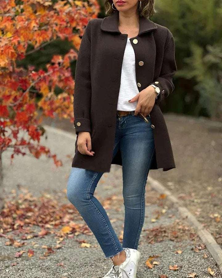 Women’s Polo Collar Woolen Coat | Casual Bow Style - ZA-Zola