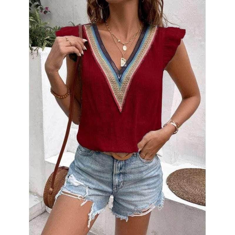 Vintage Lace Hollow-Out V-Neck Sleeveless Top - ZA-Zola