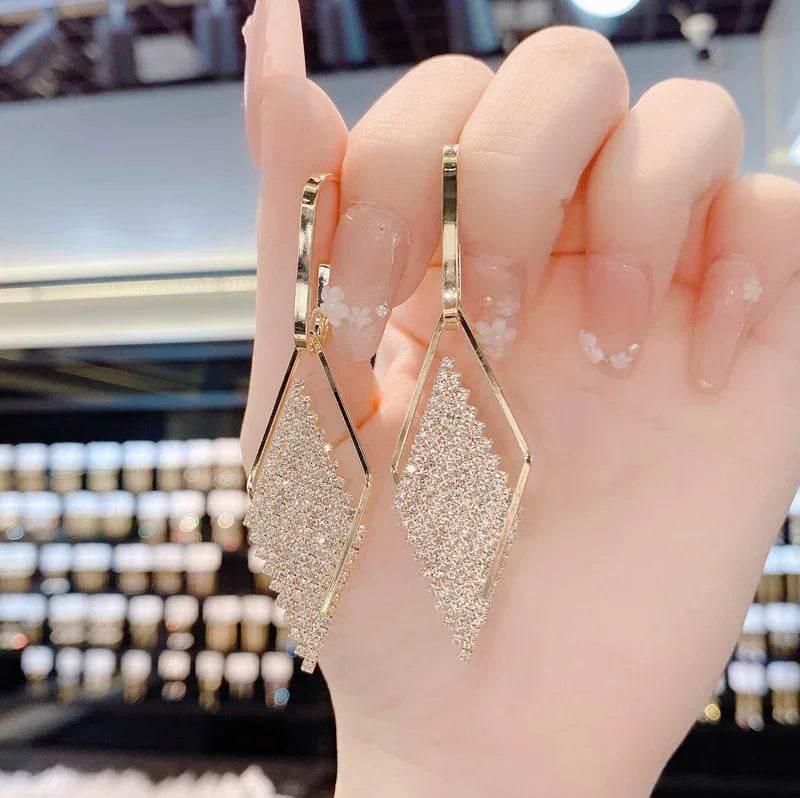 Luxury Geometric Diamond Earrings - Elegant Korean Style - ZA-Zola