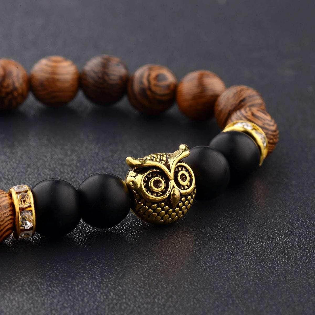 Owl Frosted Stone Wood Grain Bracelet – Unisex - ZA-Zola