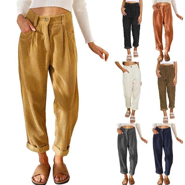 Corduroy Baggy Straight Pants – High Waist Vibe - ZA-Zola