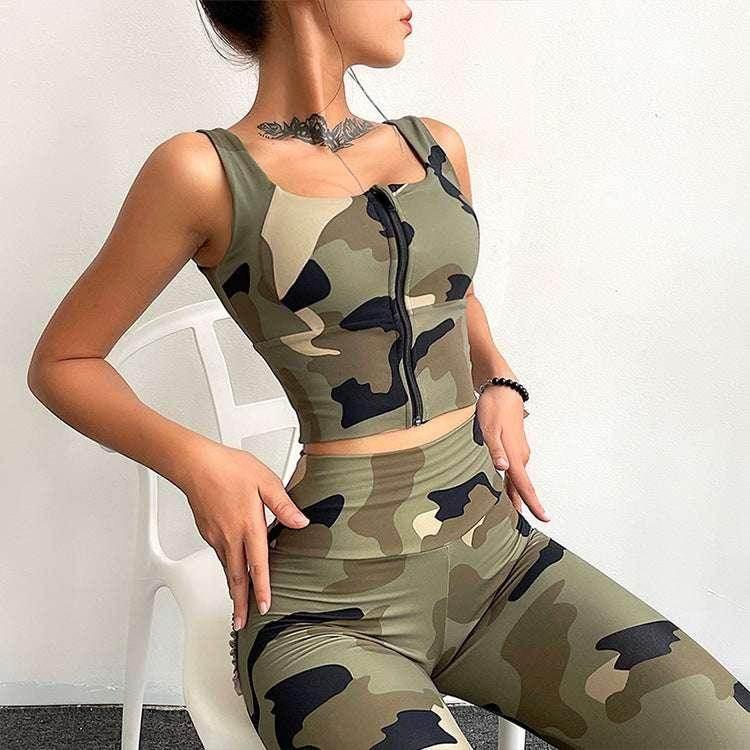 Camouflage Front Zipper Sports Bra – Shockproof Yoga Vest - ZA-Zola