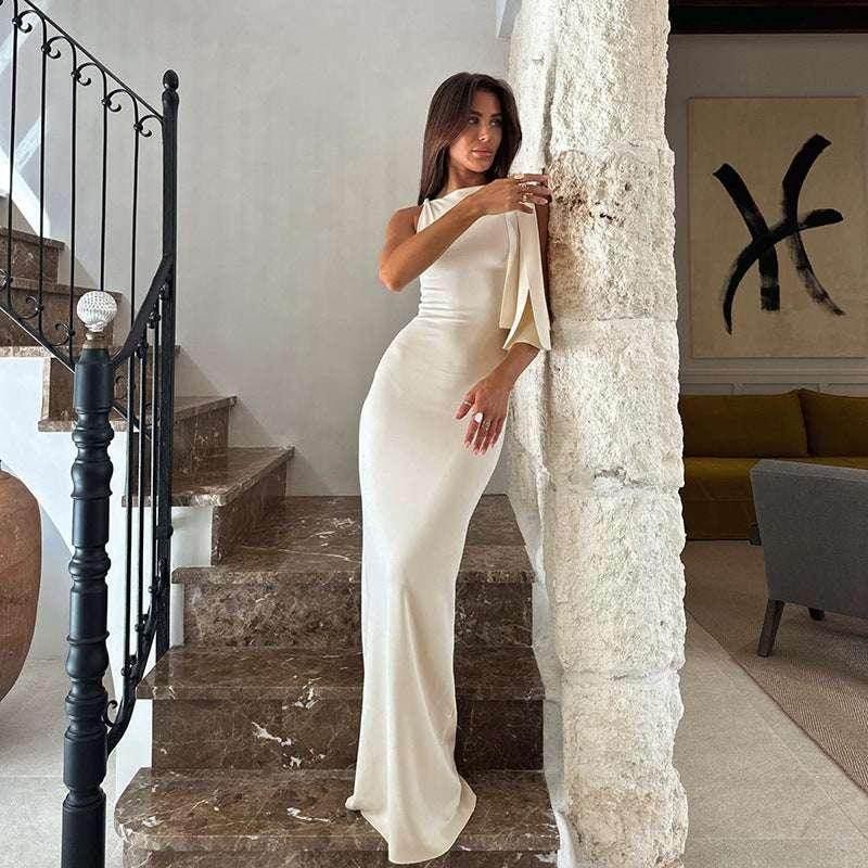 One-Shoulder Ribbon Long Dress – Sleek & Sexy Clubwear - ZA-Zola