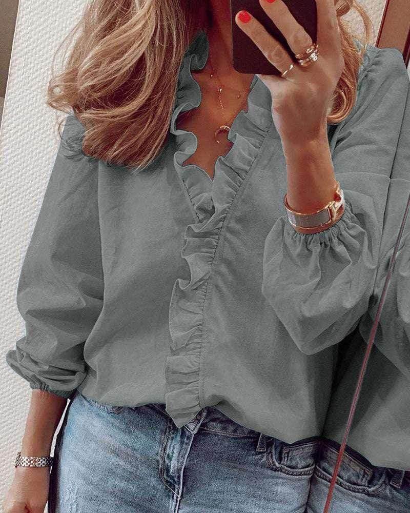 Ruffled Long Sleeve Shirt for Women - ZA-Zola