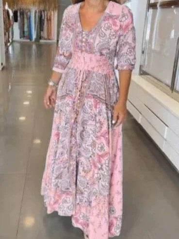 Floral Elastic Waist Dress – Sky Blue & Green - ZA-Zola