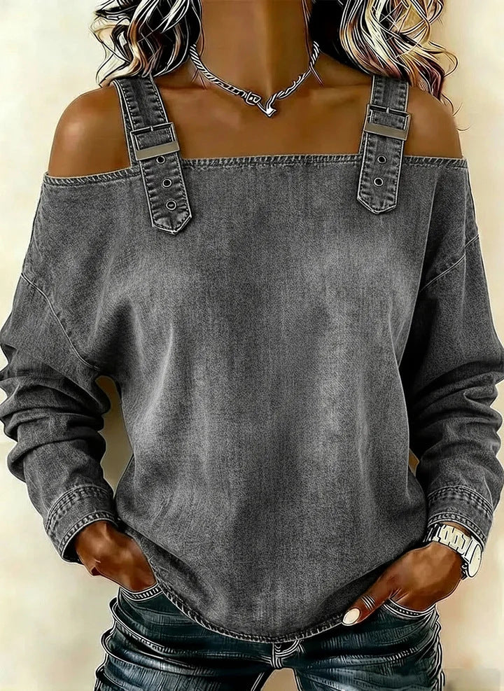 Women's Off-Shoulder Long Sleeve Denim Top Casual – ZA-Zola