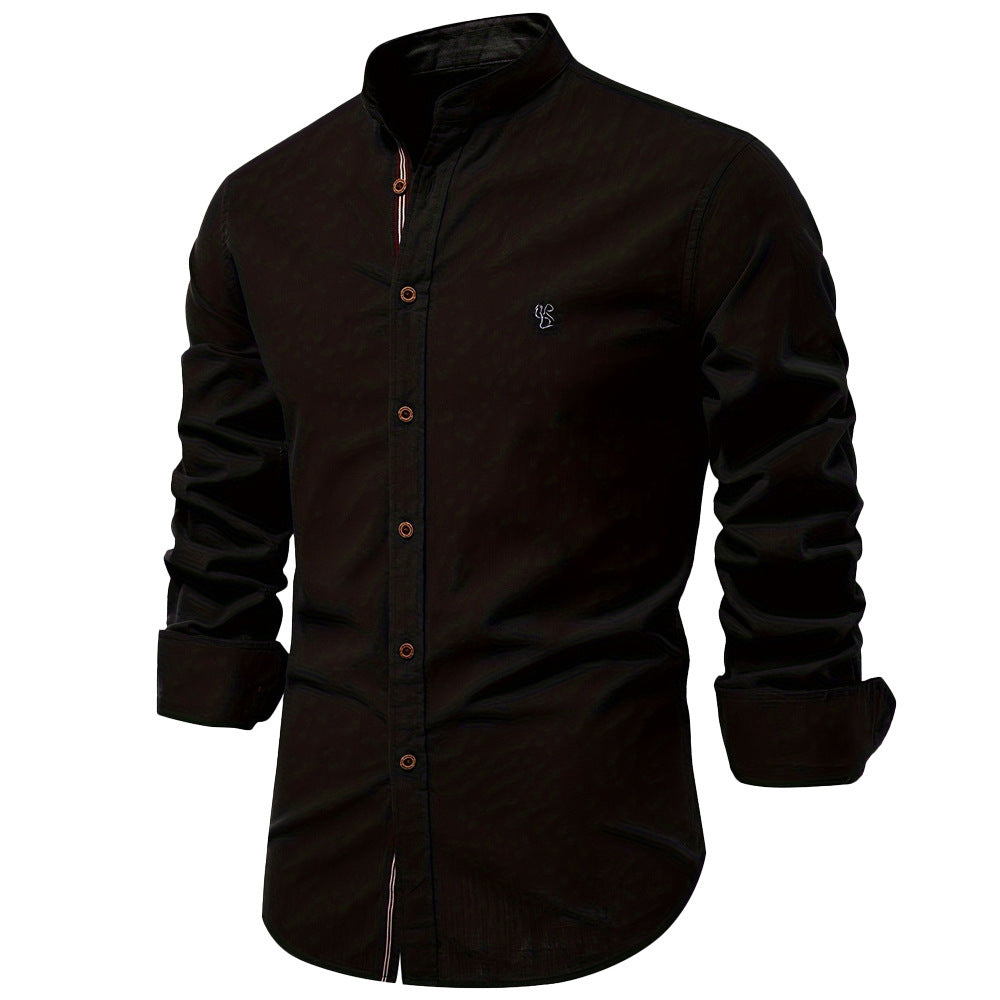 Black button-up shirt on a white background