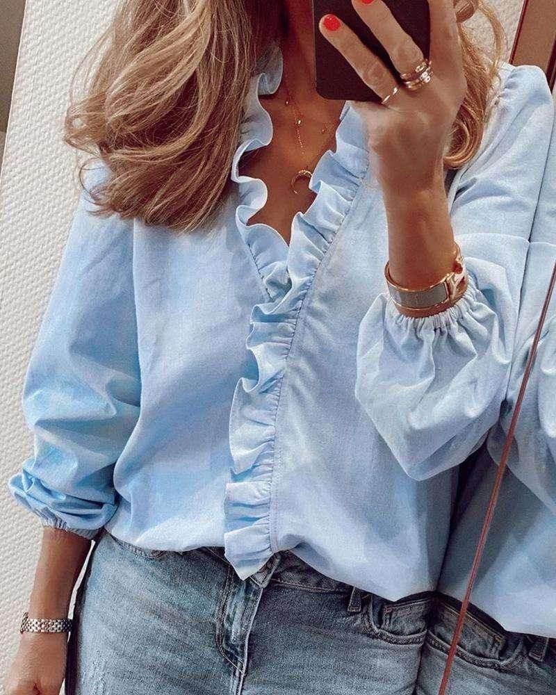 Ruffled Long Sleeve Shirt for Women - ZA-Zola