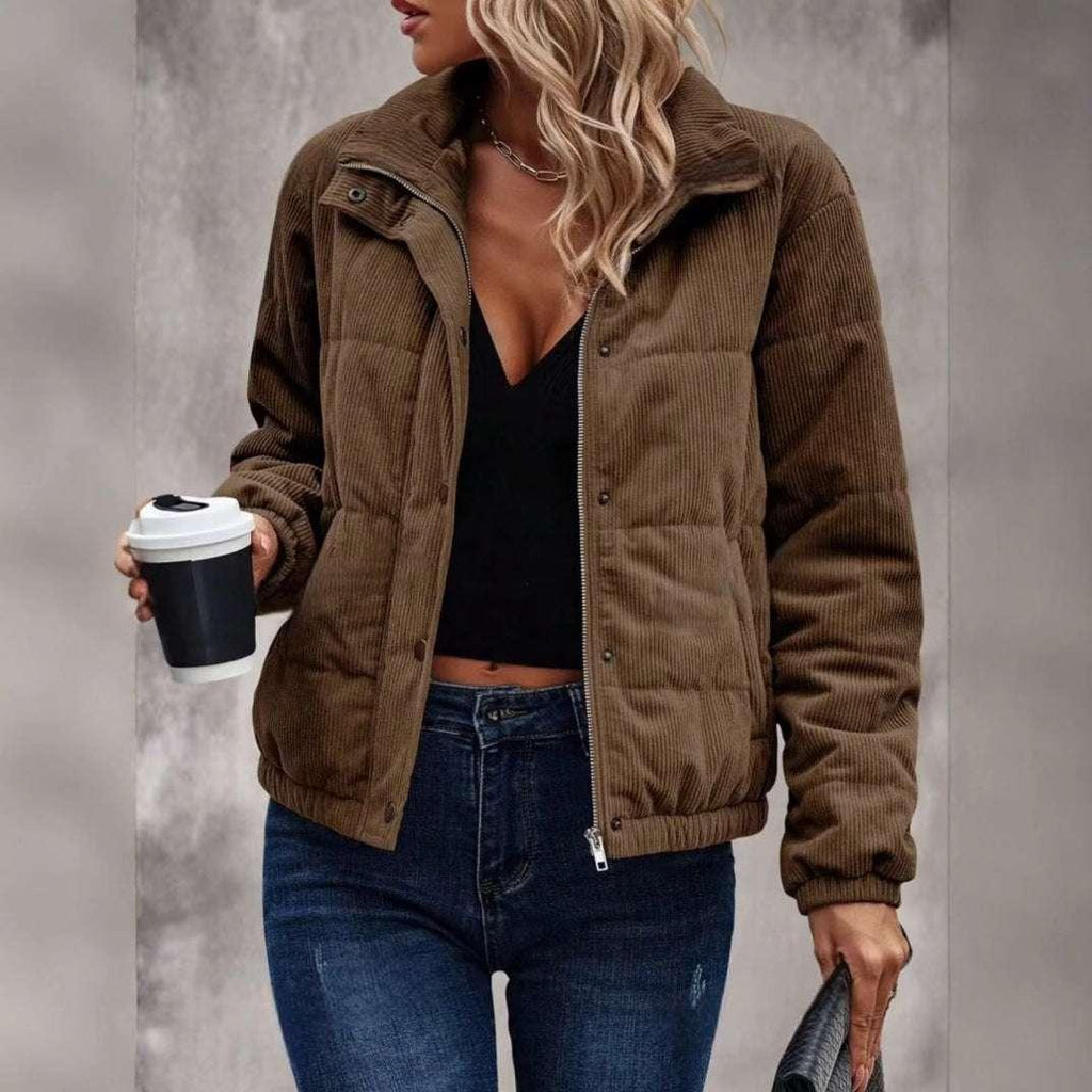 Women’s Short Cotton Jacket – Turtleneck Winter Coat - ZA-Zola