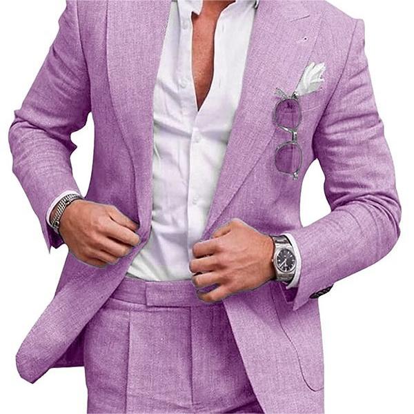 Purple suit jacket with white shirt and sunglasses on a white background