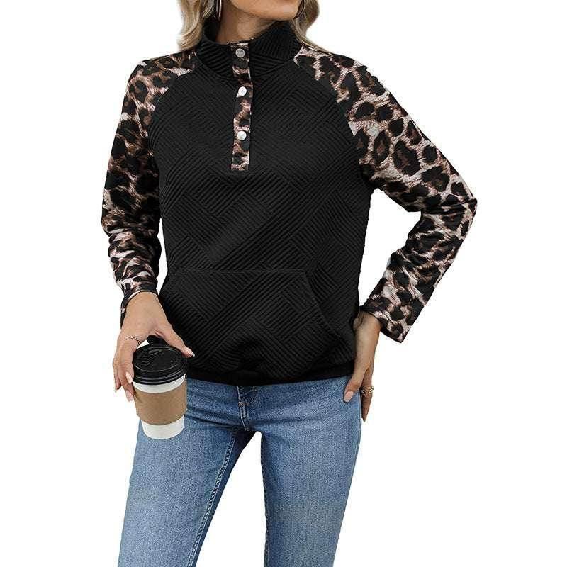 Leopard Print Half Turtleneck Pullover Sweatshirt - ZA-Zola