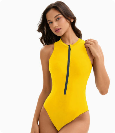 One Piece Triangle Swimsuit – Women's Sleeveless Solid Color Swimwear