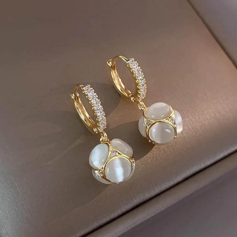 Gold Opal Earrings - Delicate Women's Fashion Jewelry - ZA-Zola