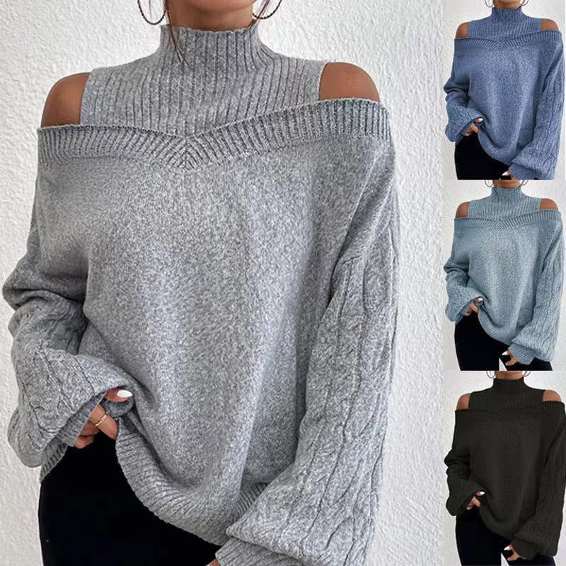 Gray sweater with cold shoulder design on a white background