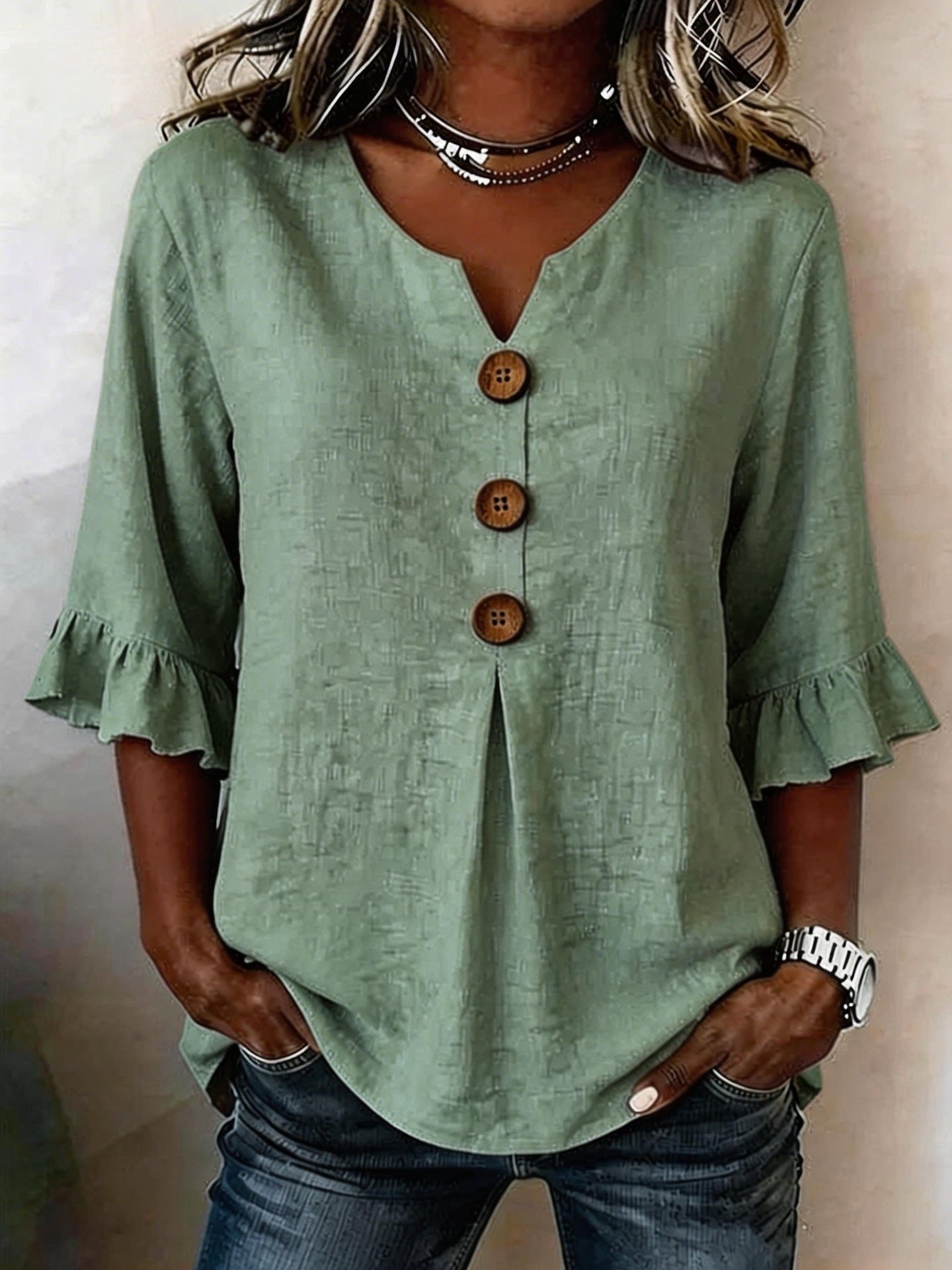 Ruffled V-Neck Summer Top | Women’s Casual Wear