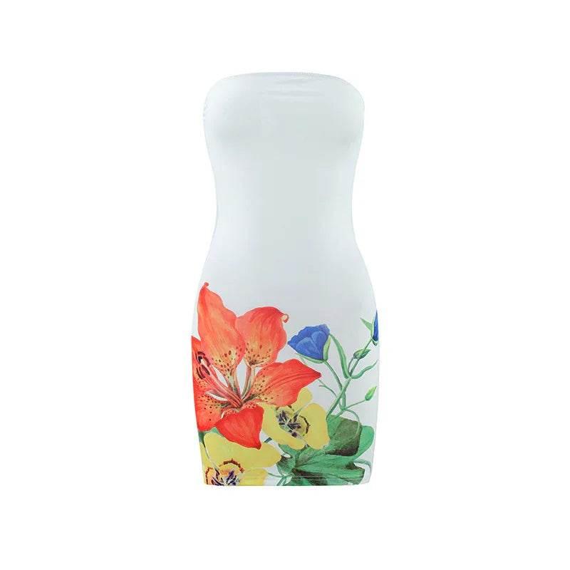 Women’s Tube Top Floral Print Slim Sheath Short Dress – Backless Mini - ZA-Zola