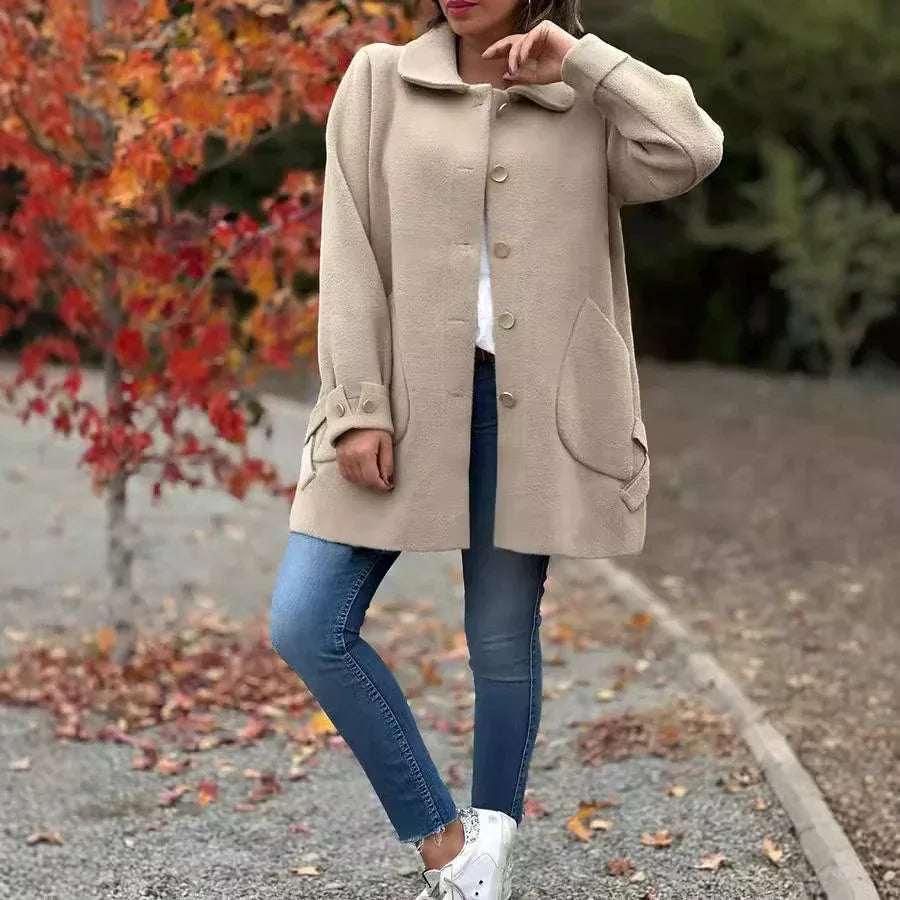 Women’s Polo Collar Woolen Coat | Casual Bow Style - ZA-Zola