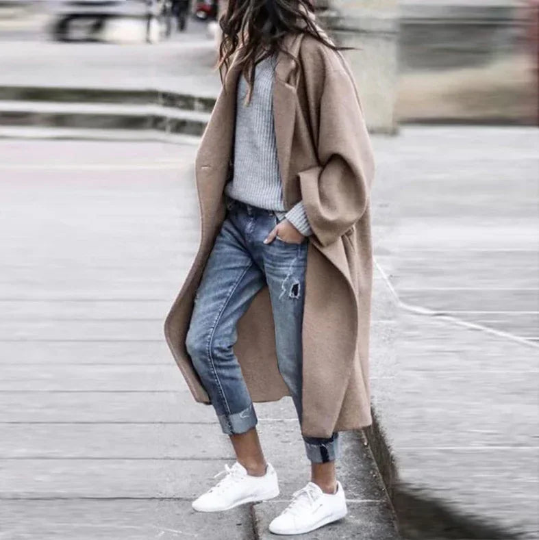 Fashion Long Lapel Coat for Women – Warm Solid Color Winter Coat - ZA-Zola